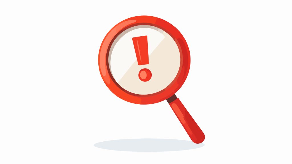 loupe rouge avec point d'exclamation rouge dedans